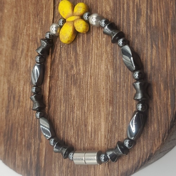 Magnetic closure B2536 Hematite and turquoise yellow butterfly bracelet